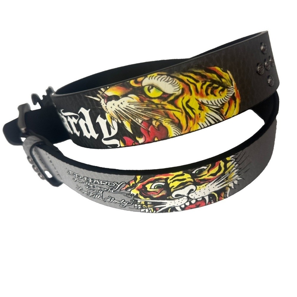 Ed Hardy Men's Gray Belt Tiger Tattoo Love Kills Slowly VB97510EHQA Size 36 New